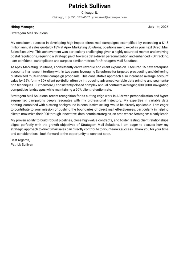 Direct Mail Sales cover letter example preview