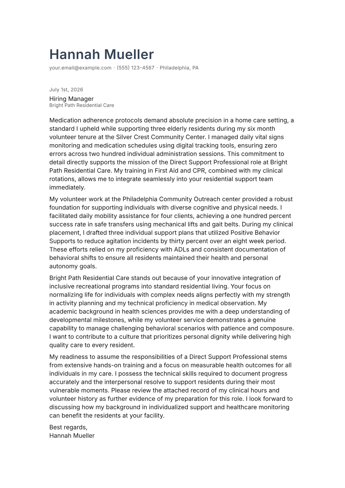 Direct Support Professional cover letter in the Minimal design