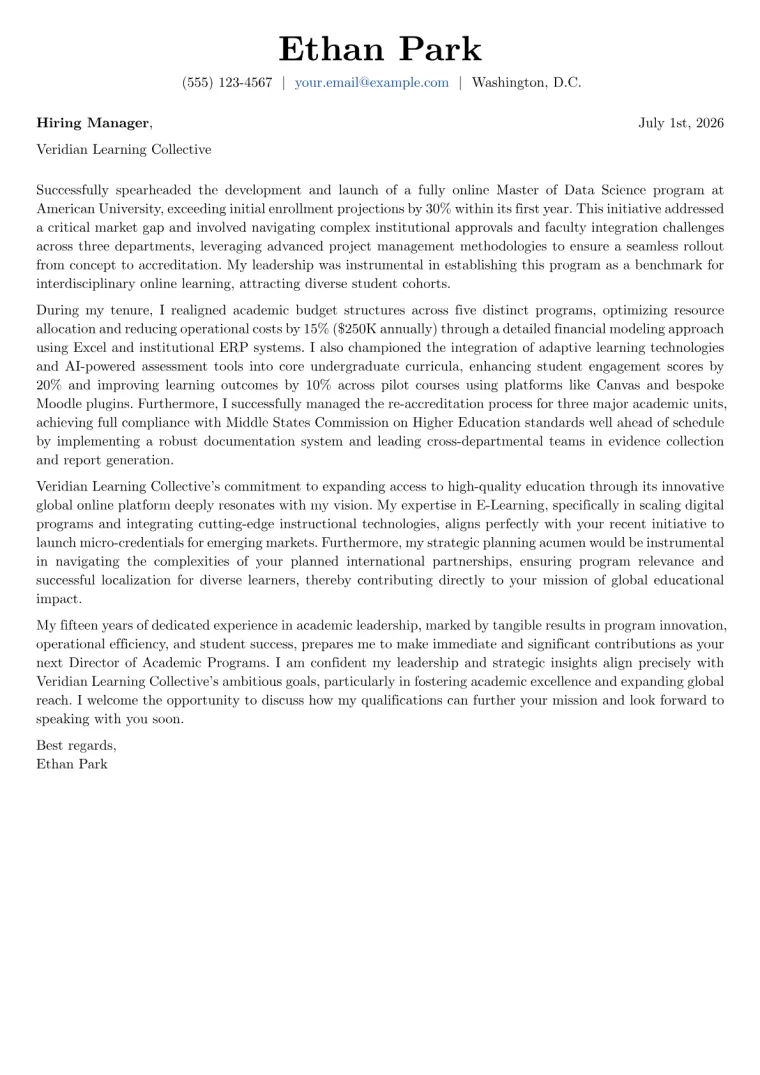 Director of Academic Programs cover letter example preview