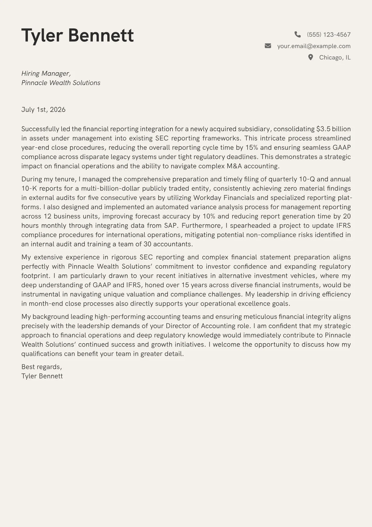 Director of Accounting cover letter formatted with a JobSprout template