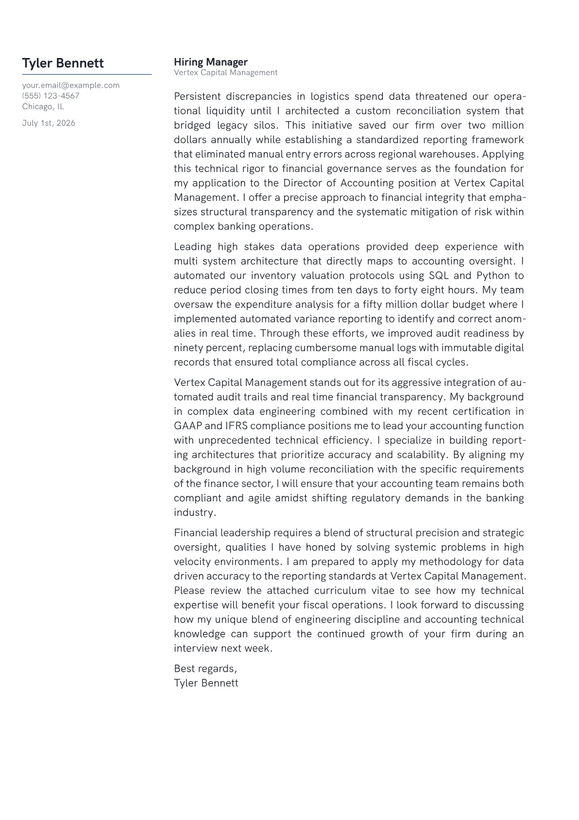 Director of Accounting cover letter in the Margin design
