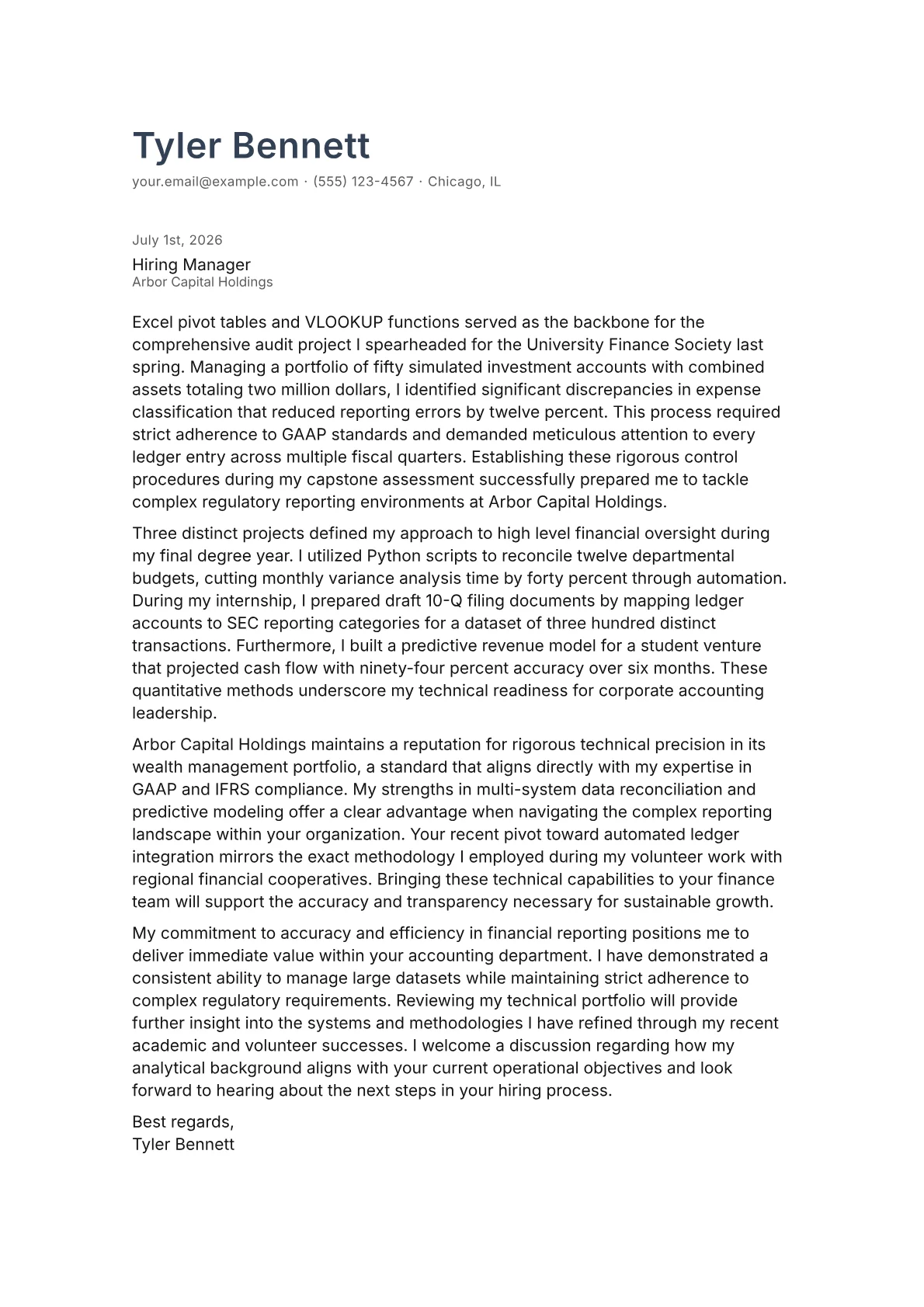 Director of Accounting cover letter in the Minimal design