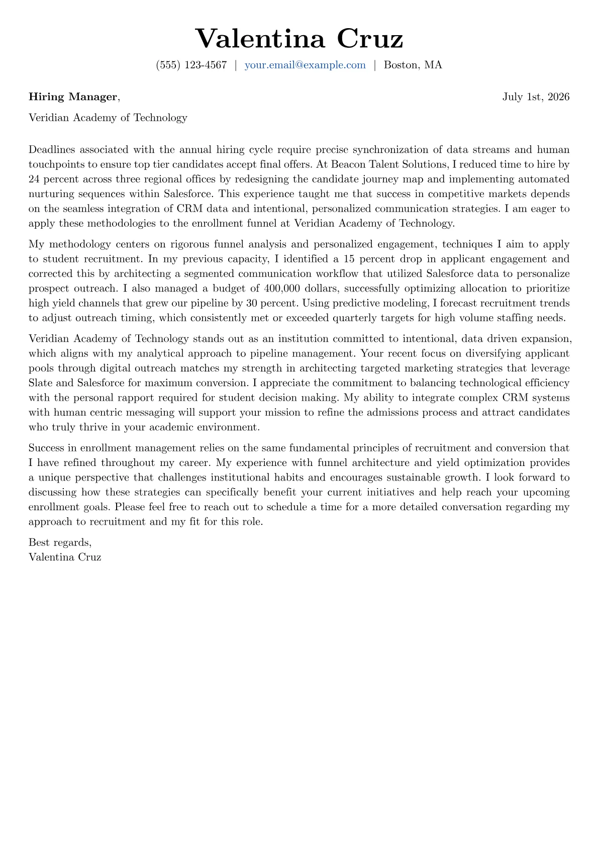Director of Admissions cover letter in the Basic design