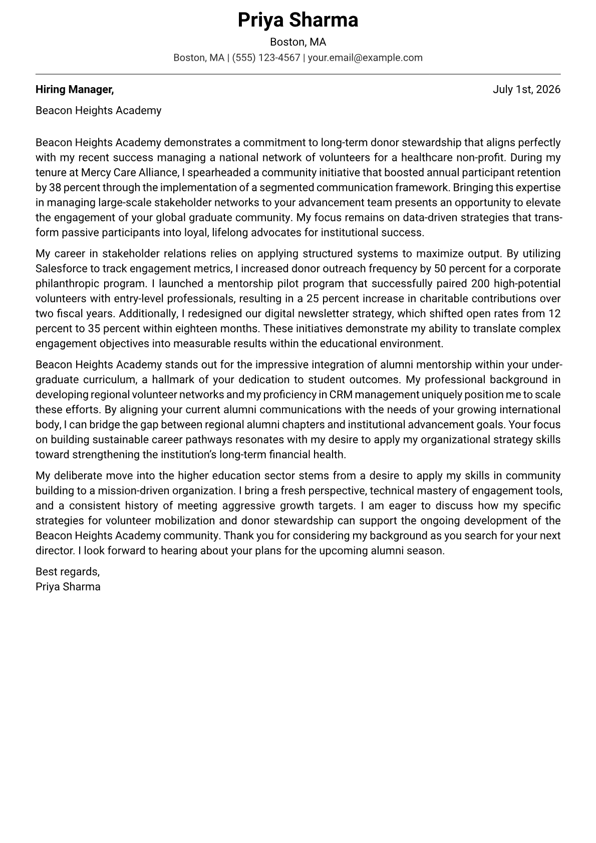 Director of Alumni Relations cover letter in the Modern design