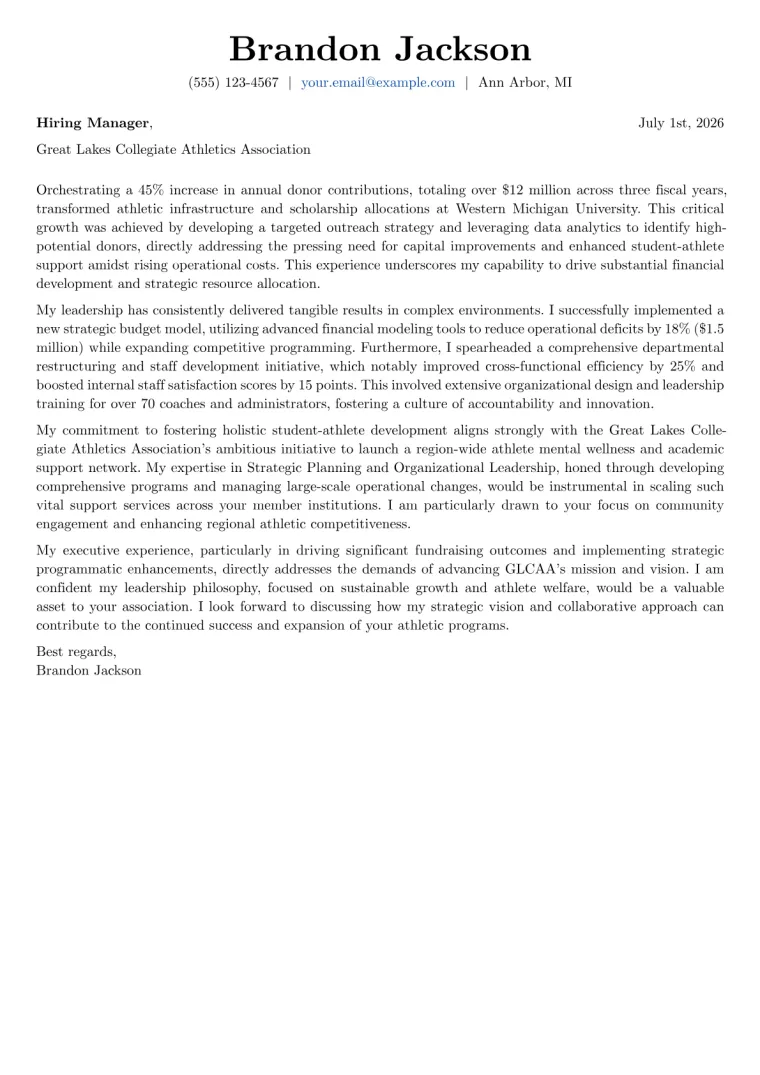 Director of Athletics cover letter example preview
