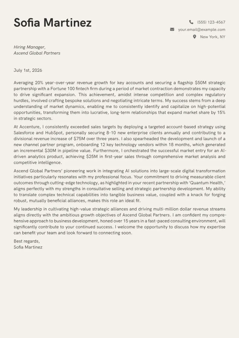 Director of Business Development Cover Letter Example