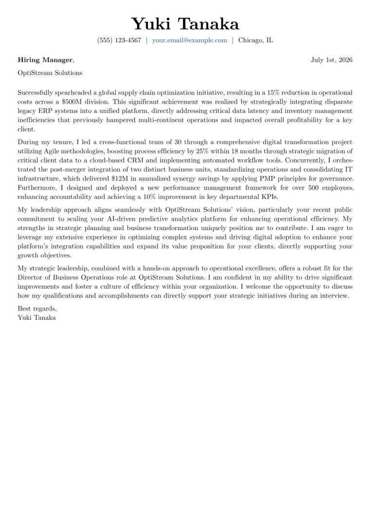 Director of Business Operations cover letter example preview