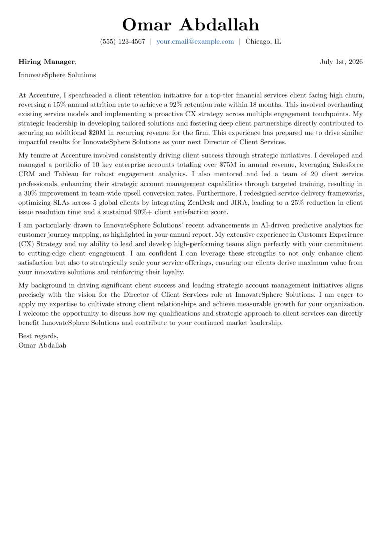 Director of Client Services cover letter example