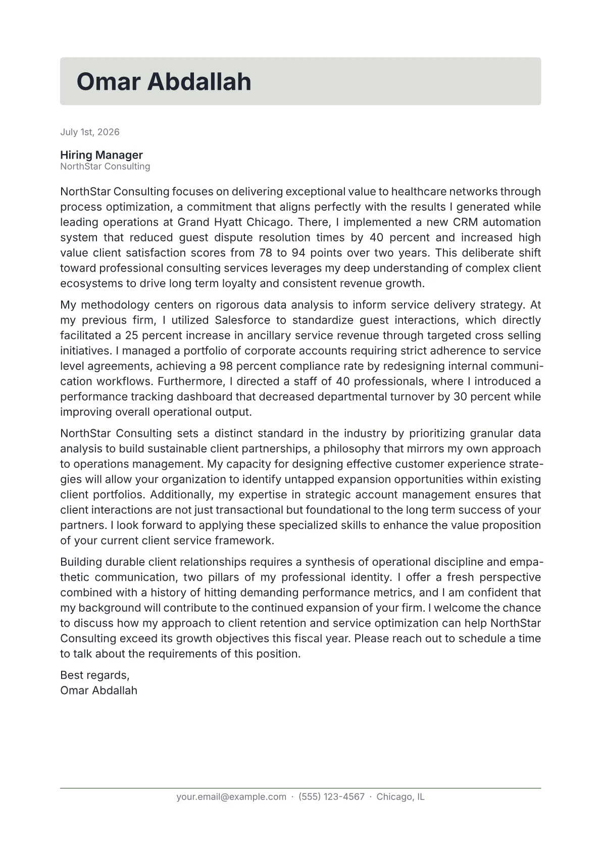 Director of Client Services cover letter in the Letterhead design