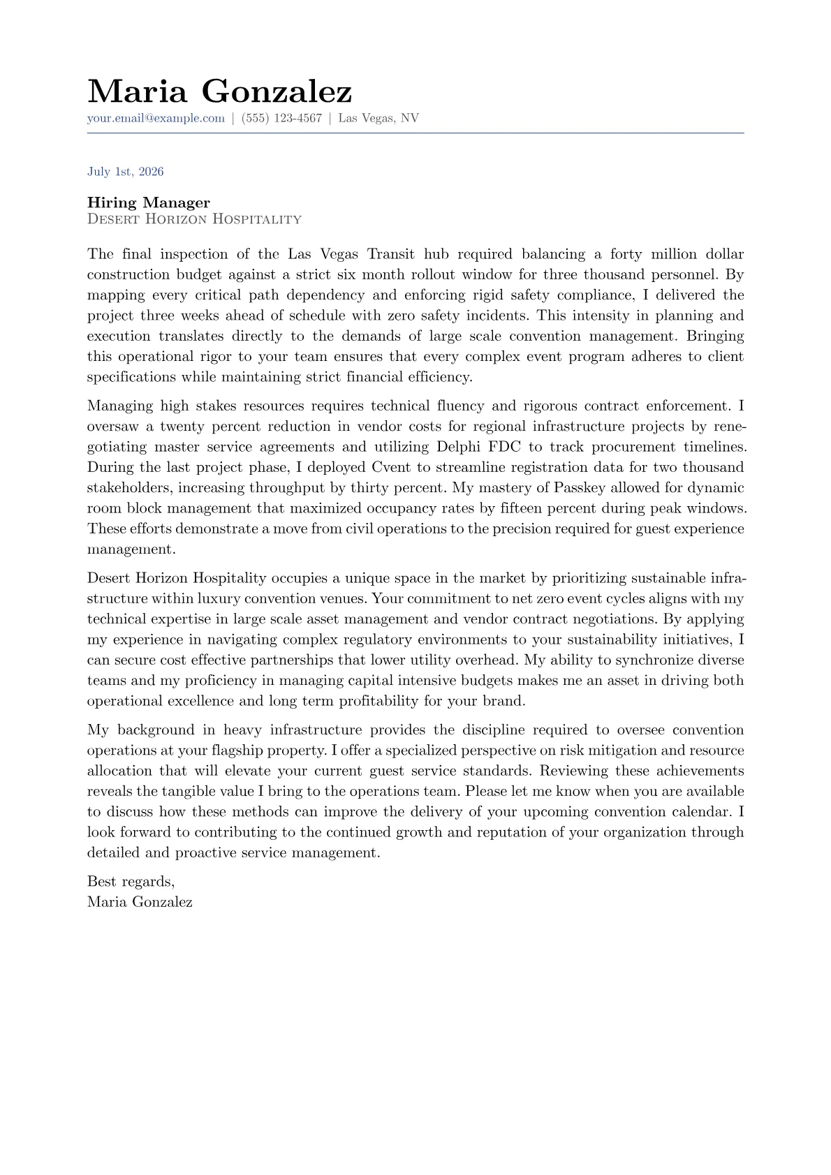 Director of Convention Services cover letter in the Classic design