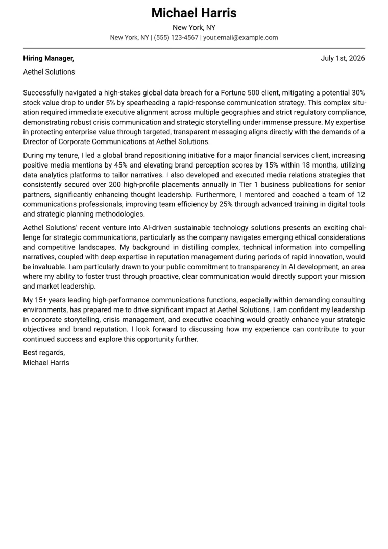 Director of Corporate Communications cover letter example