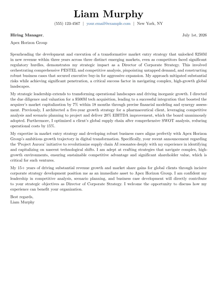 Director of Corporate Strategy cover letter example preview