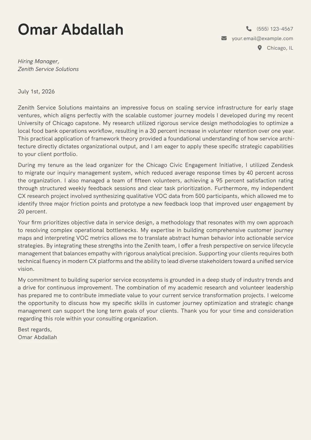 Director of Customer Service cover letter in the Creative design