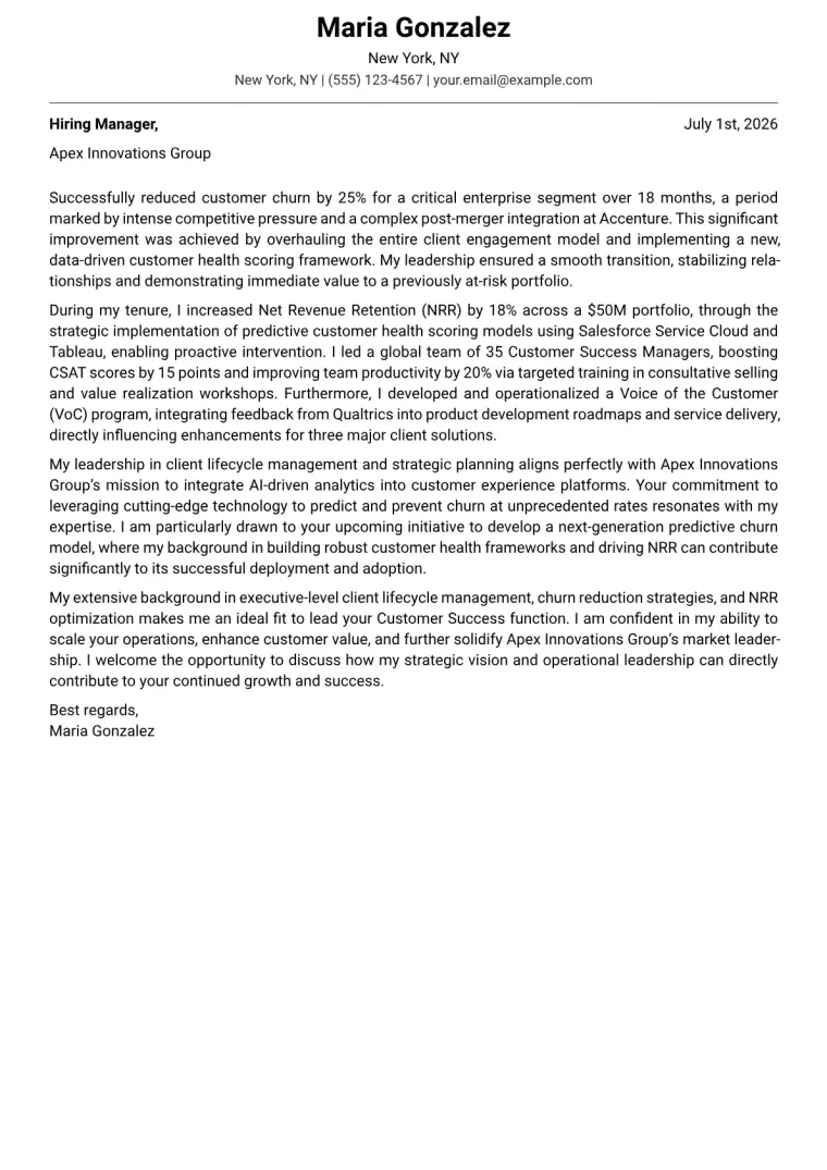 Director of Customer Success cover letter example preview