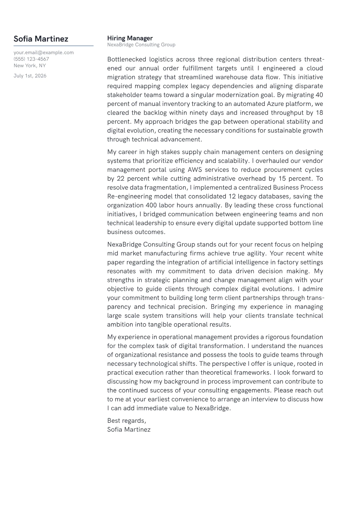 Director of Digital Transformation cover letter in the Margin design