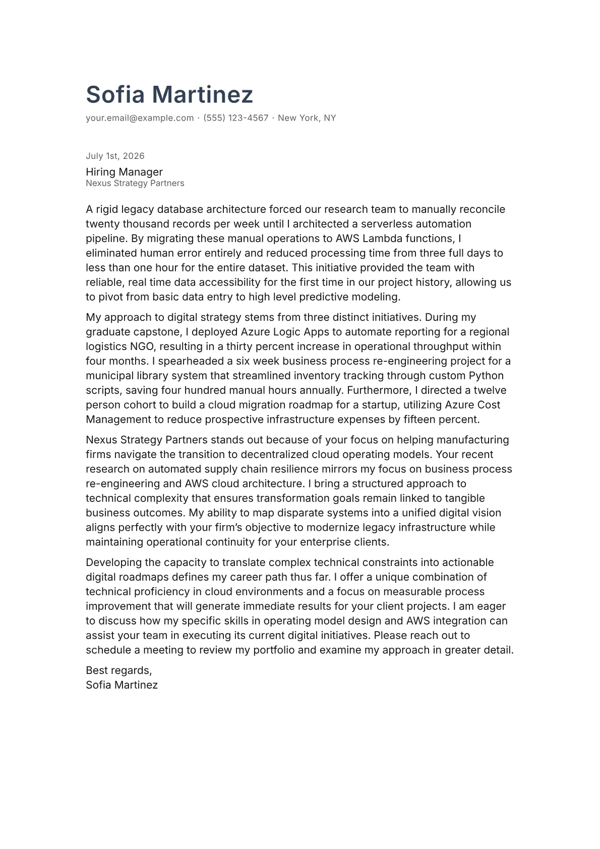 Director of Digital Transformation cover letter in the Minimal design
