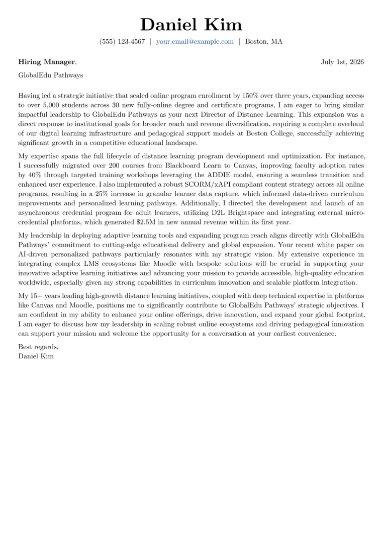 Director of Distance Learning cover letter example preview