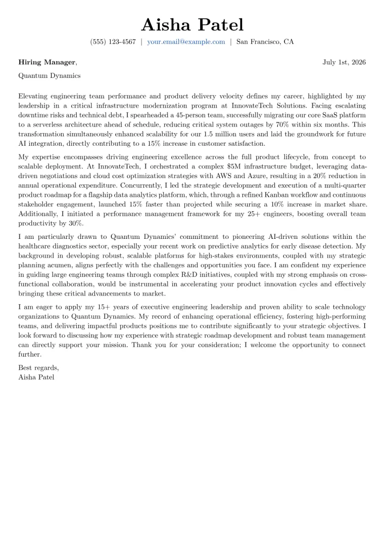 Director of Engineering cover letter example preview
