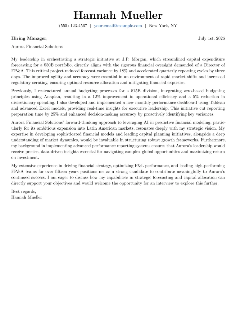 Director of FP&A cover letter example preview
