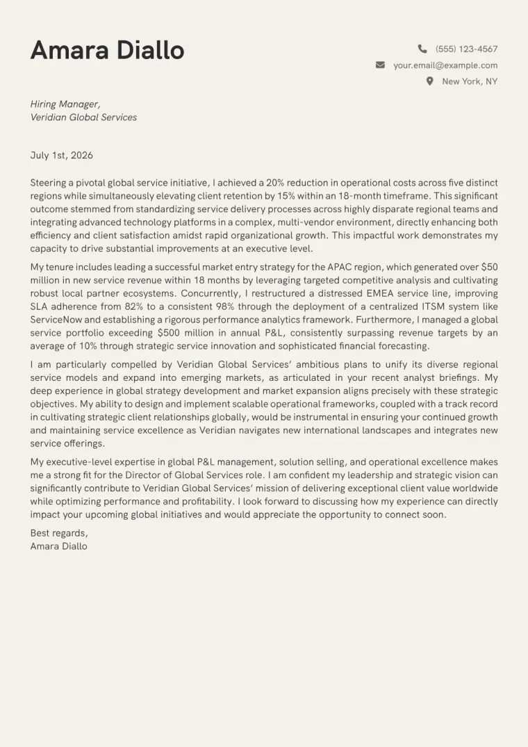 Director of Global Services cover letter example preview