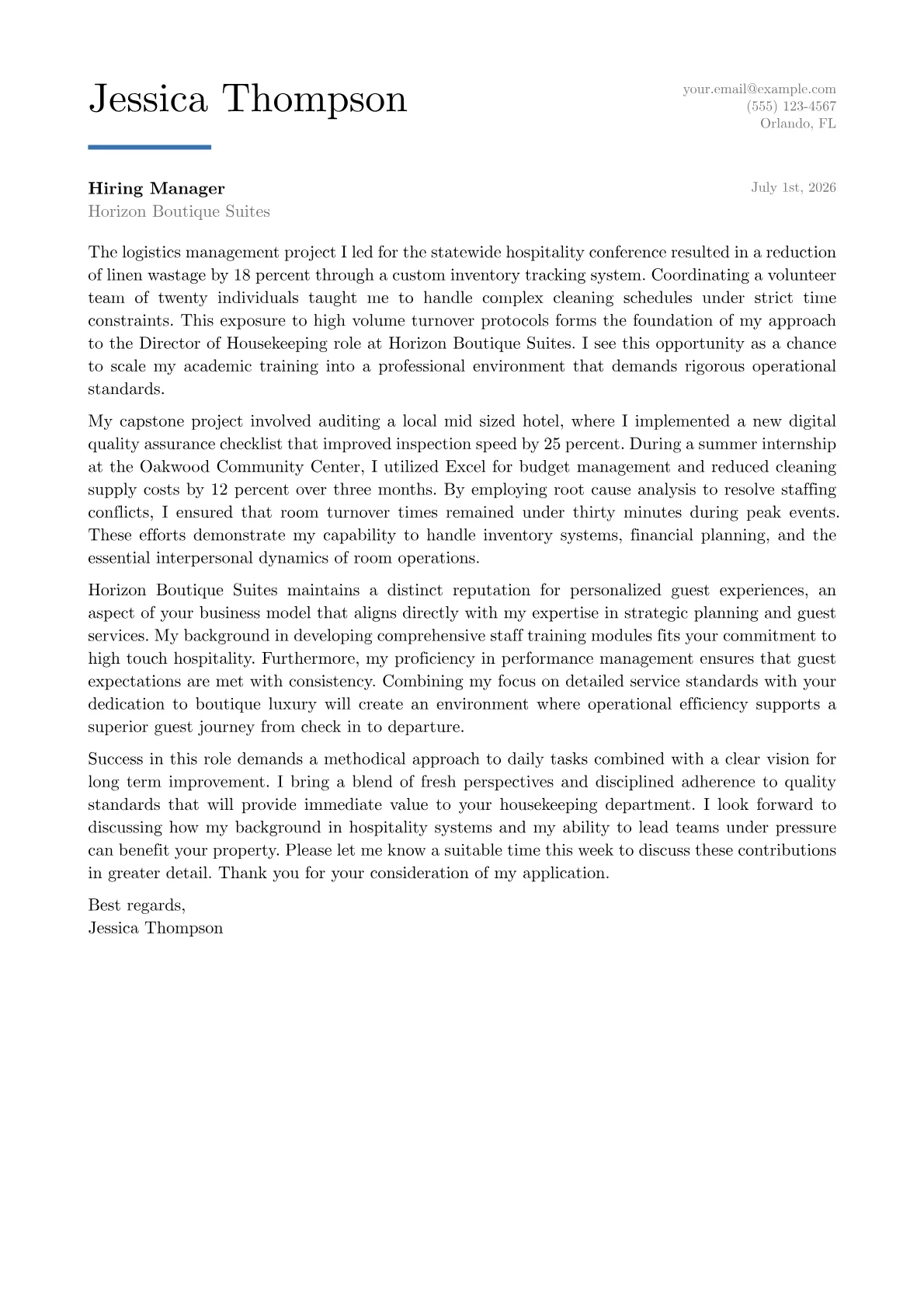 Director of Housekeeping cover letter in the Executive design