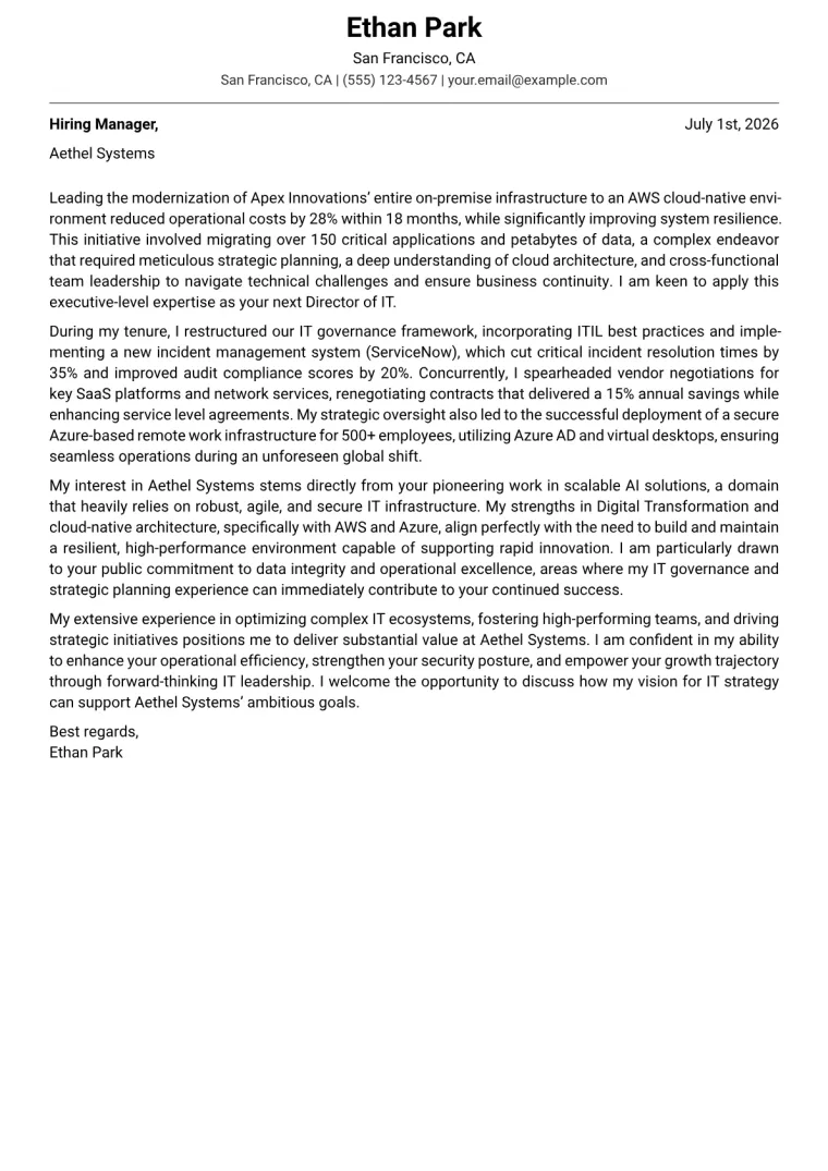 Director of IT Cover Letter Example