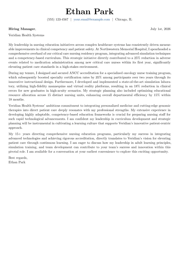 Director of Nursing Education cover letter example