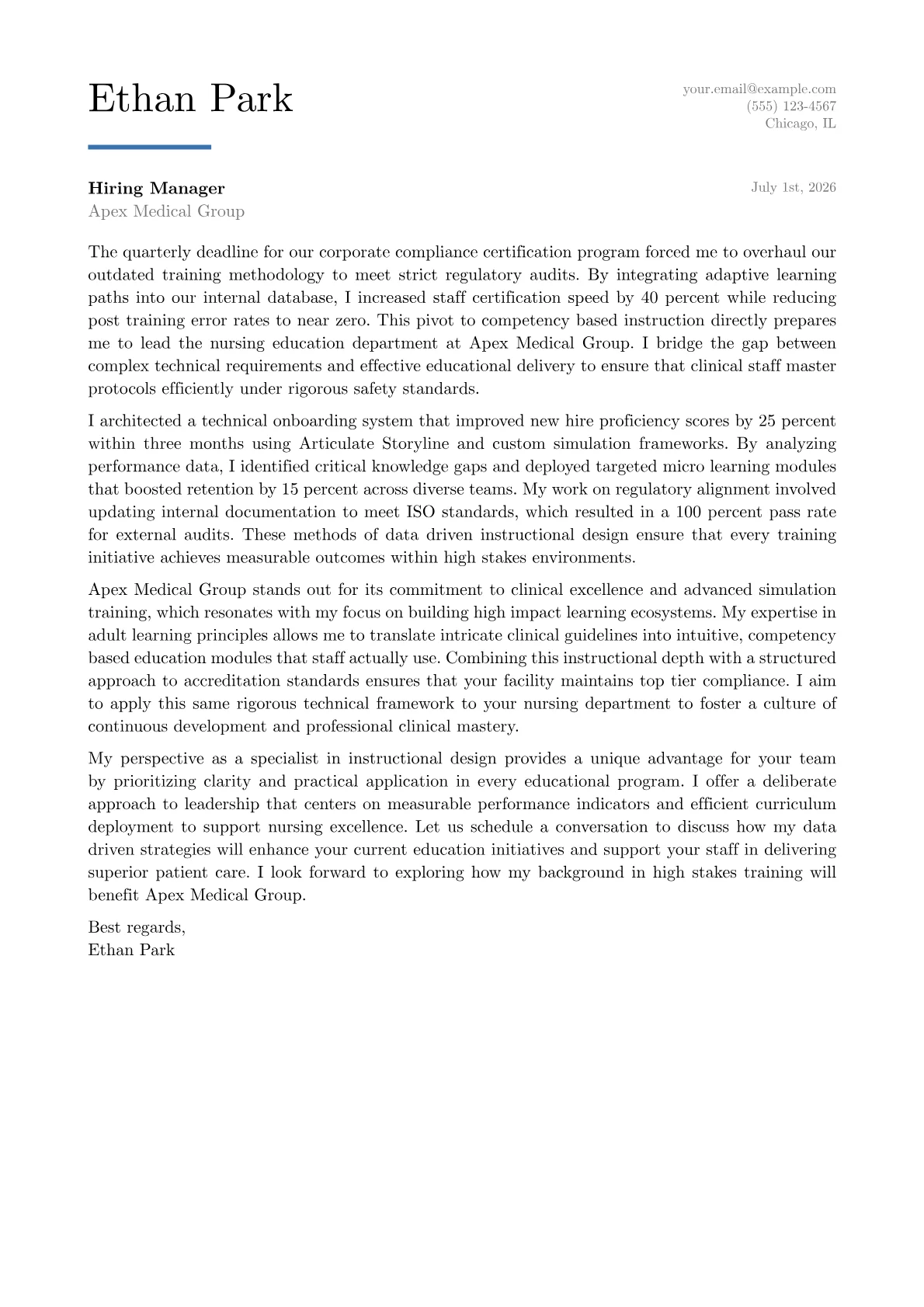Director of Nursing Education cover letter in the Executive design