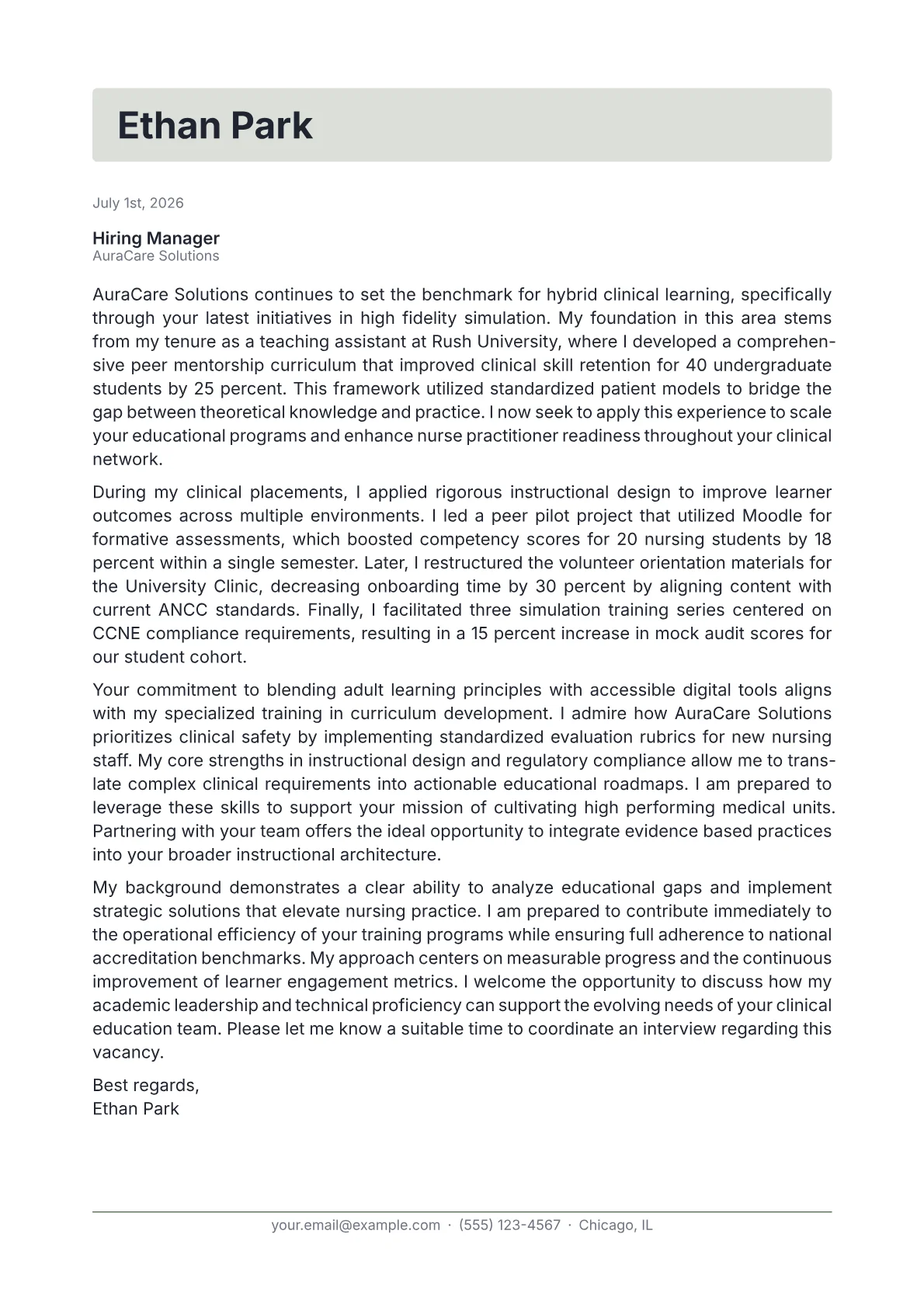 Director of Nursing Education cover letter in the Letterhead design