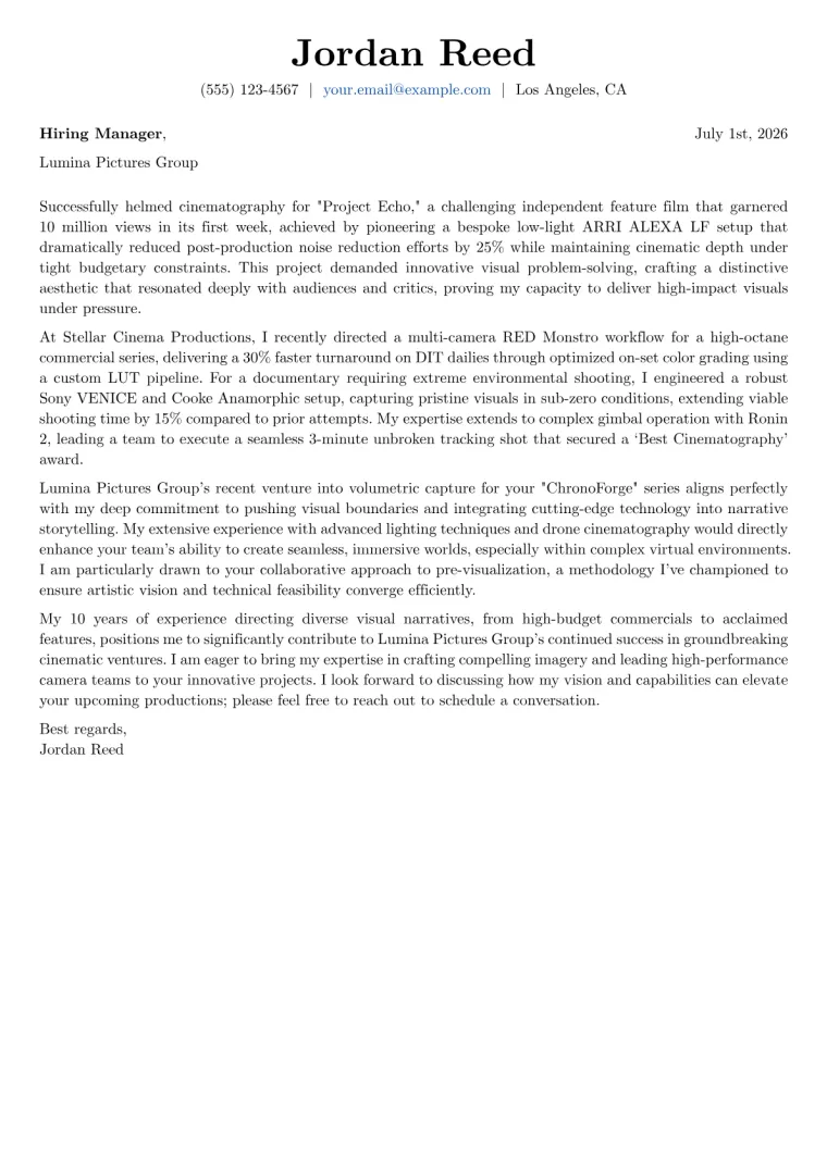 Director of Photography cover letter example preview