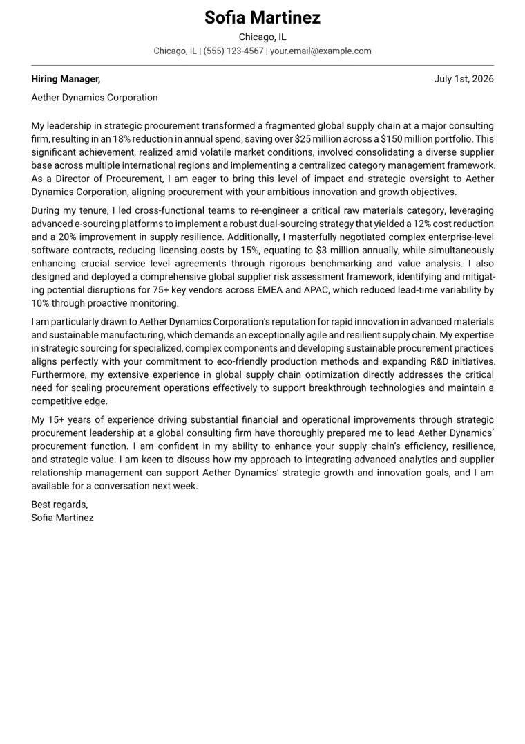 Director of Procurement cover letter example preview