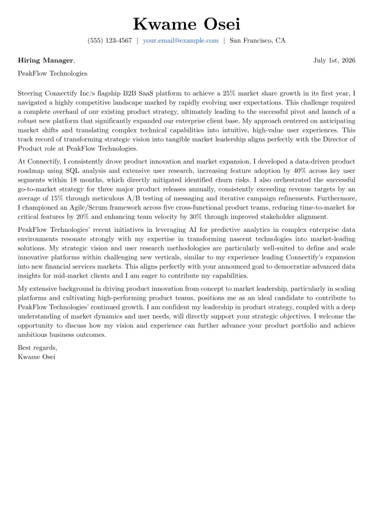 Director of Product cover letter example preview