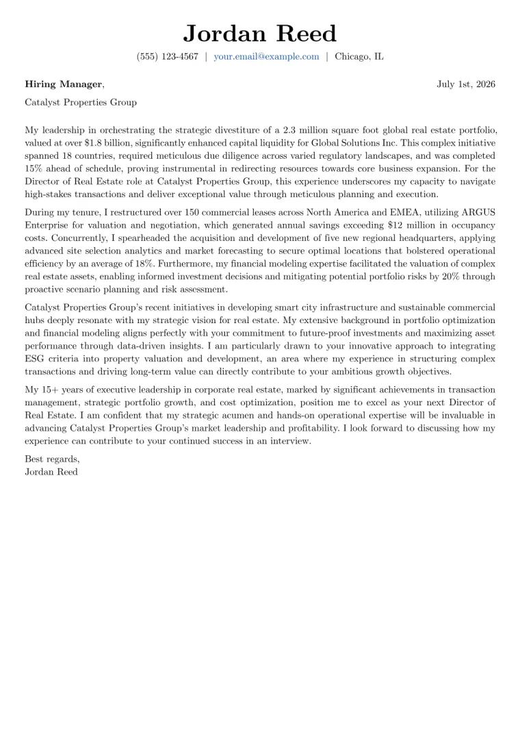 Director of Real Estate cover letter example preview
