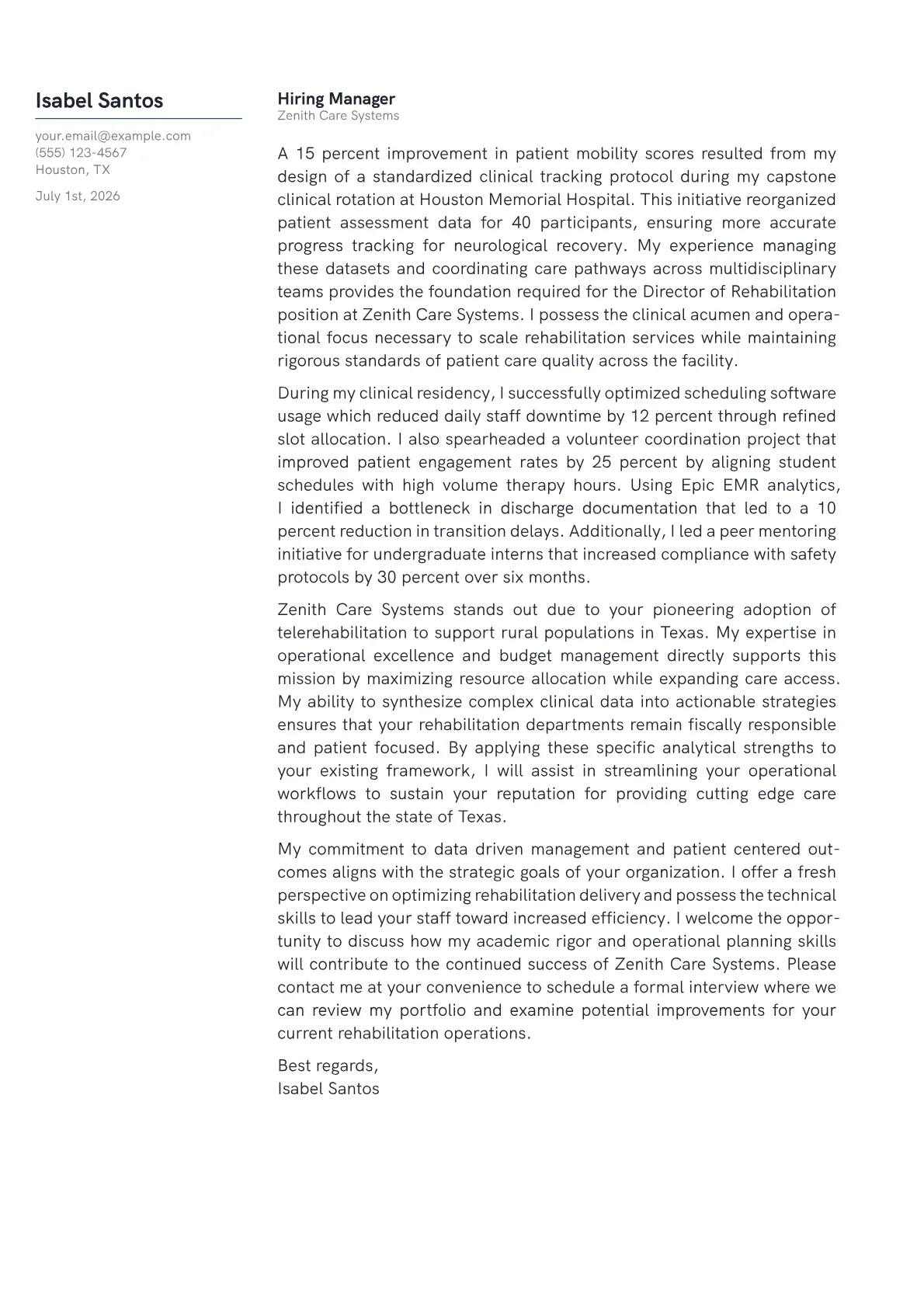 Director of Rehabilitation cover letter in the Margin design