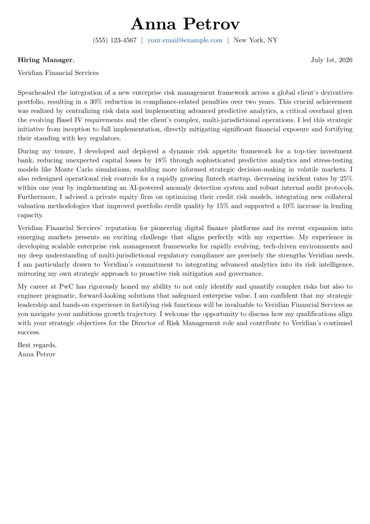 Director of Risk Management cover letter example preview
