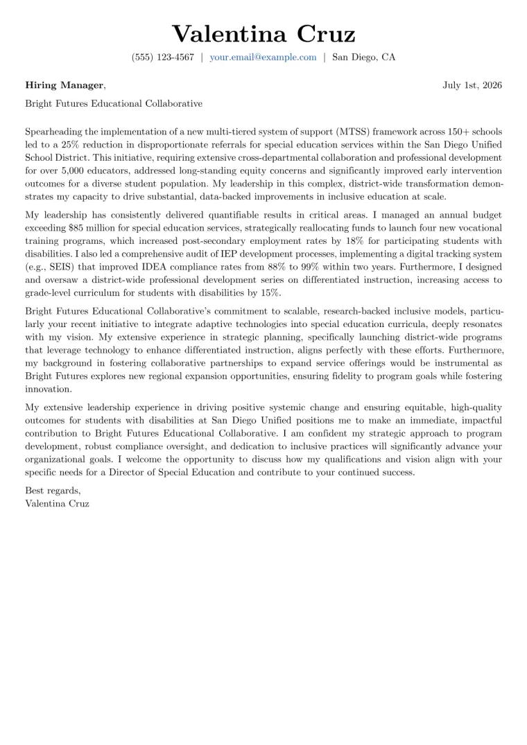 Director of Special Education cover letter example preview