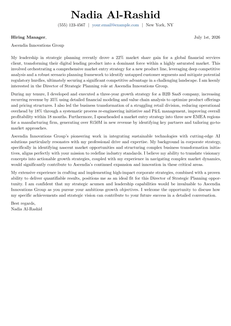 Director of Strategic Planning cover letter example