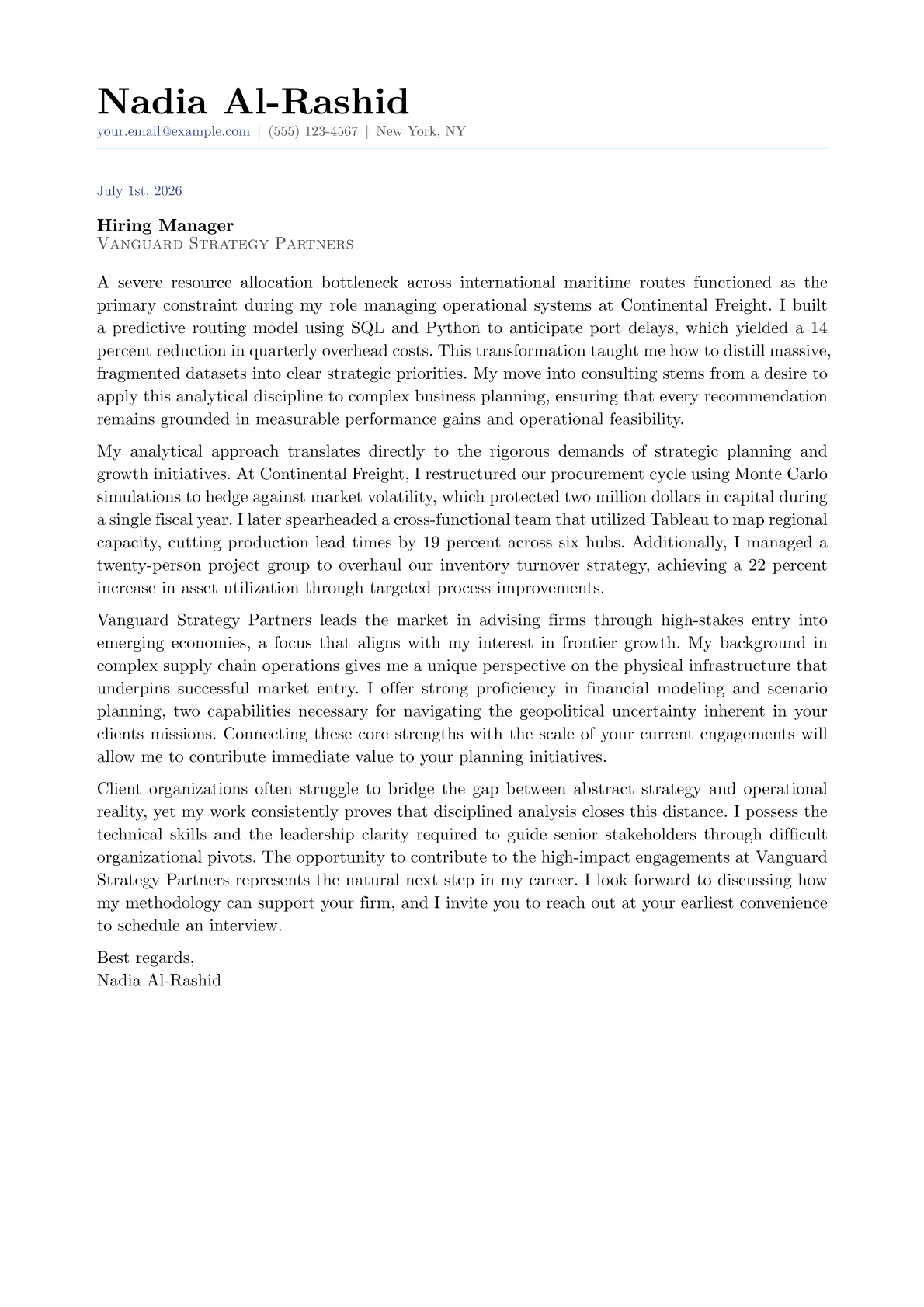 Director of Strategic Planning cover letter in the Classic design