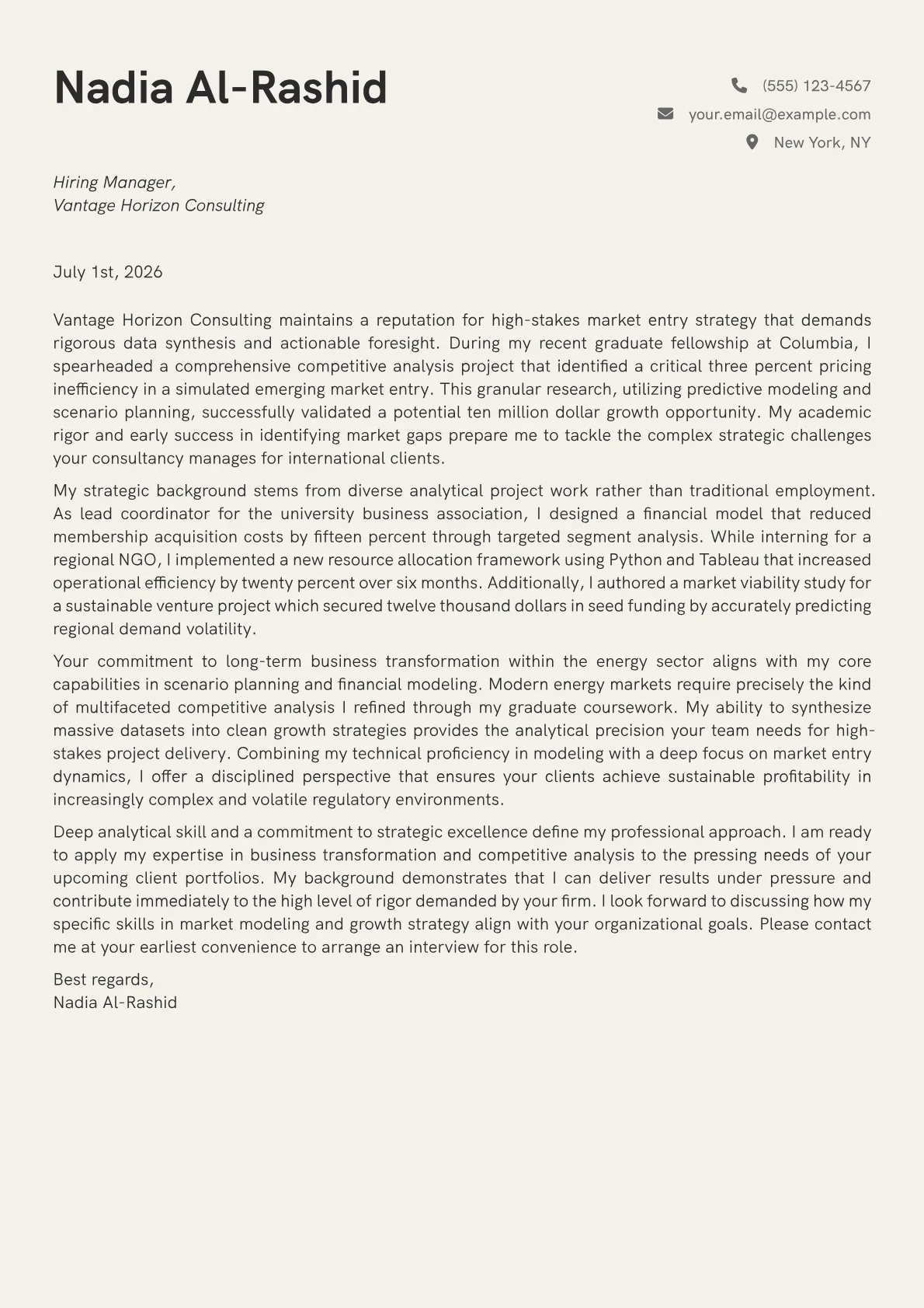 Director of Strategic Planning cover letter in the Creative design