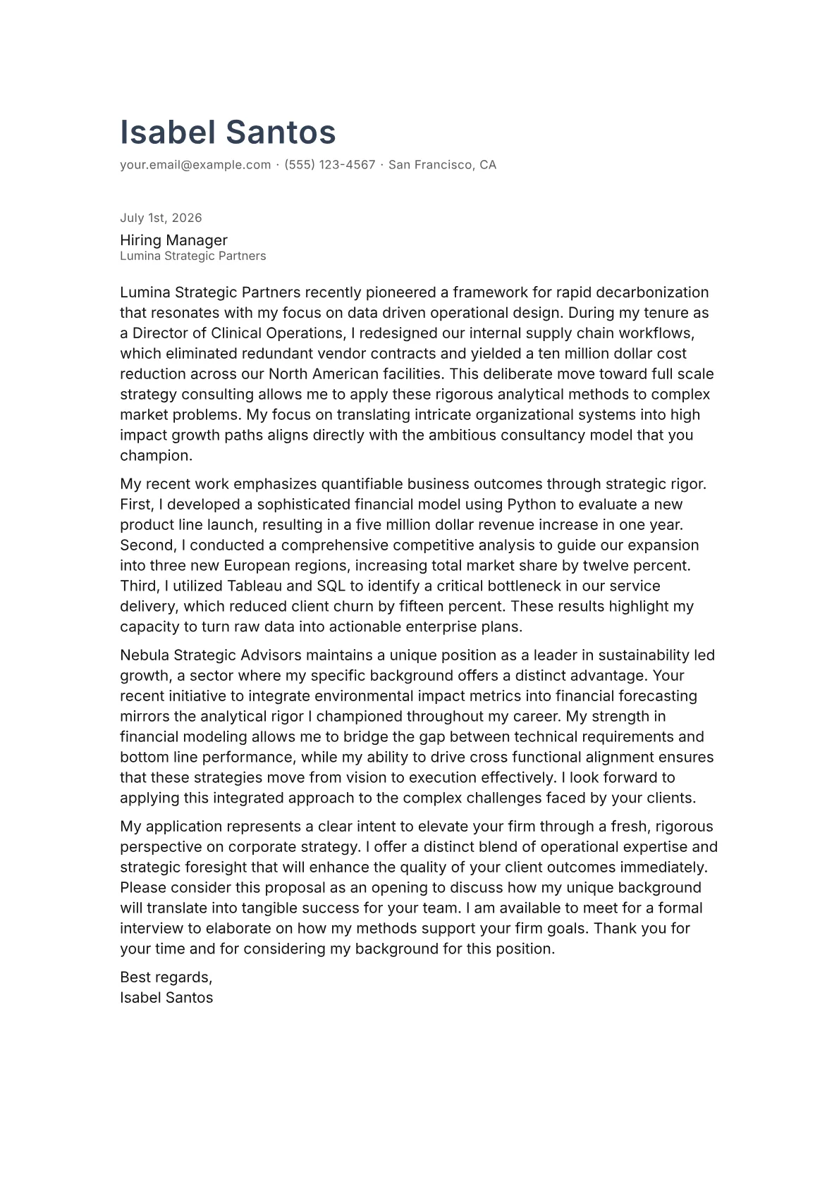 Director of Strategy cover letter in the Minimal design