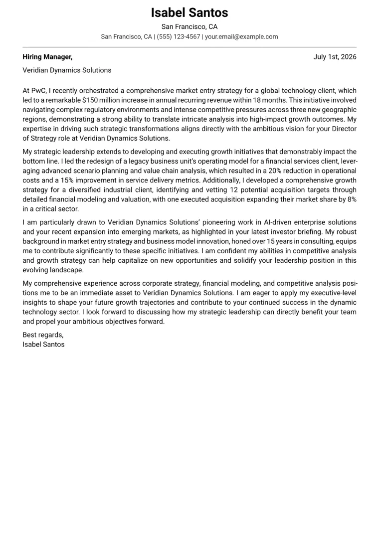 Director of Strategy cover letter example