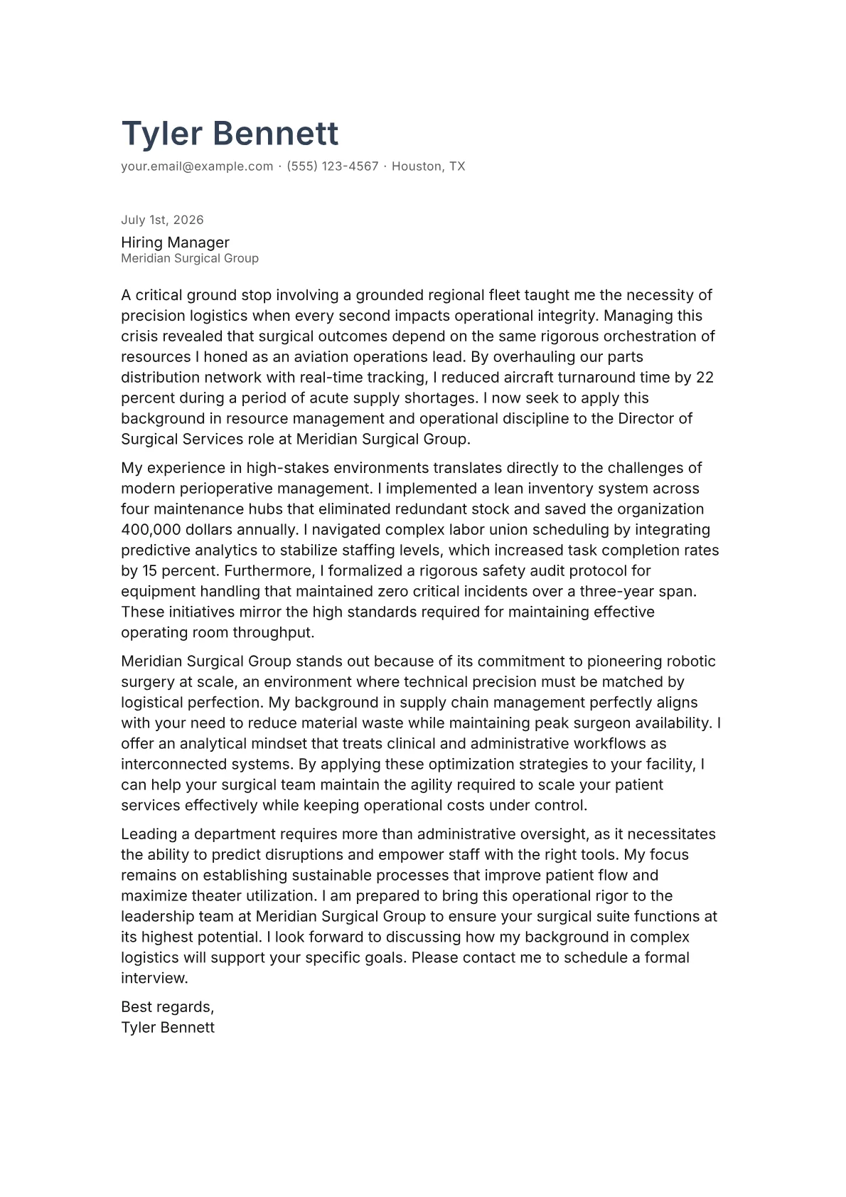 Director of Surgical Services cover letter in the Minimal design