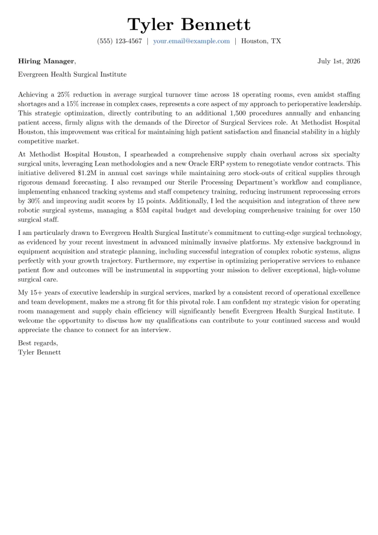 Director of Surgical Services cover letter example preview