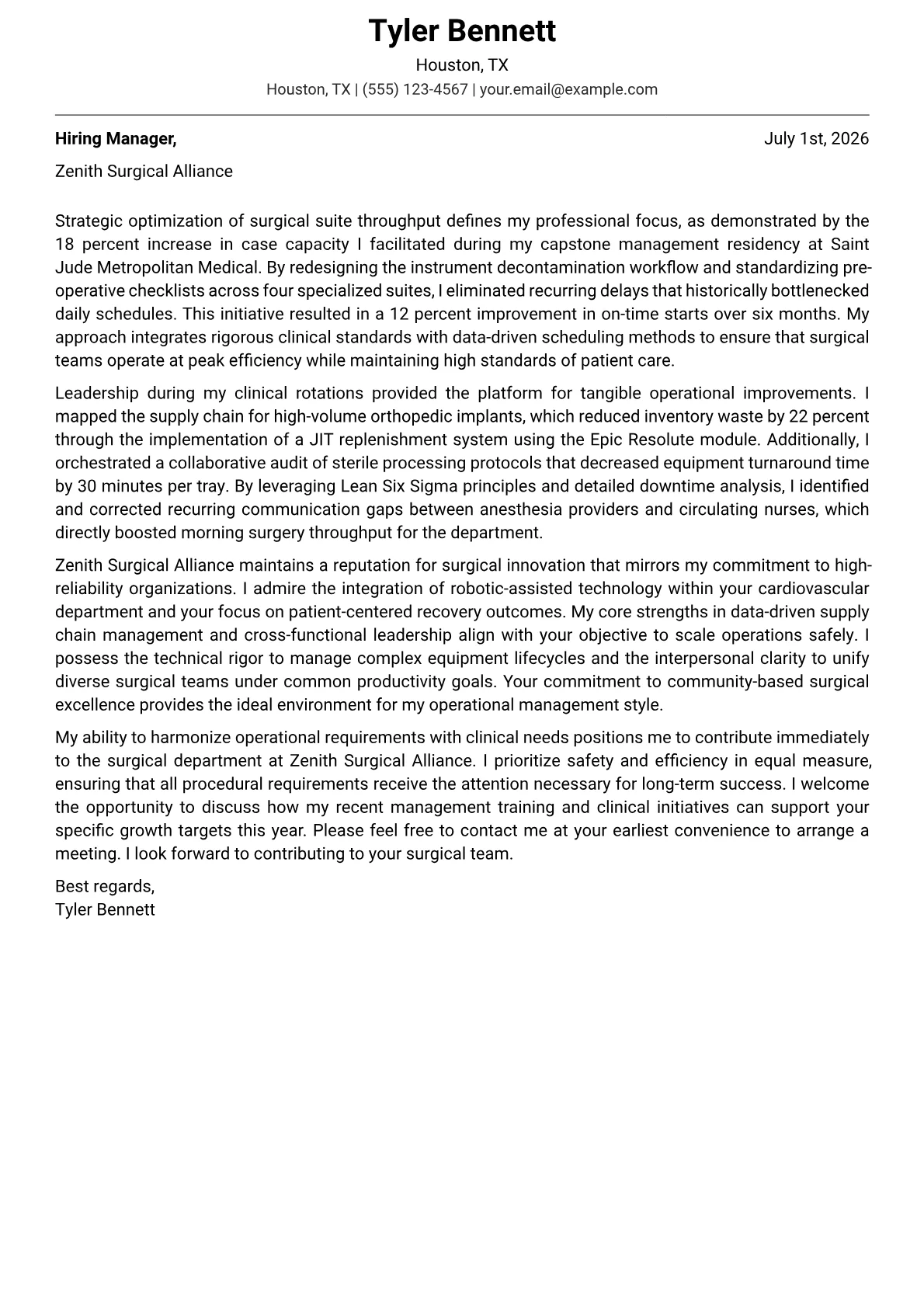 Director of Surgical Services cover letter in the Modern design
