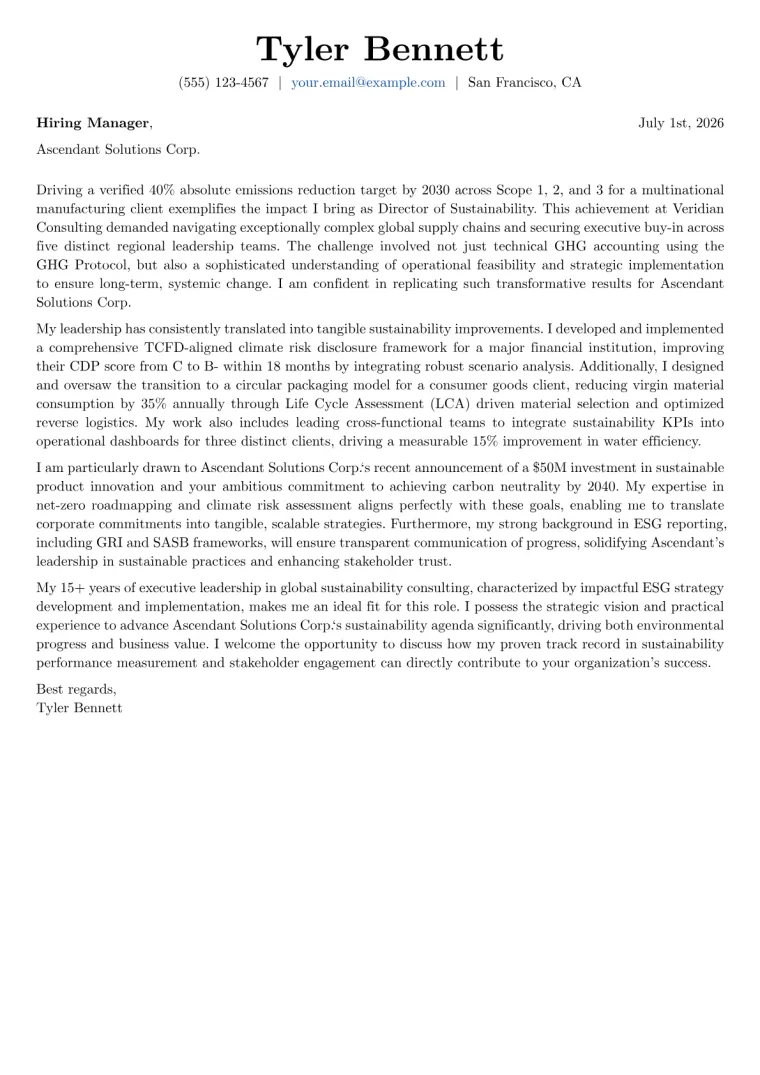 Director of Sustainability cover letter example