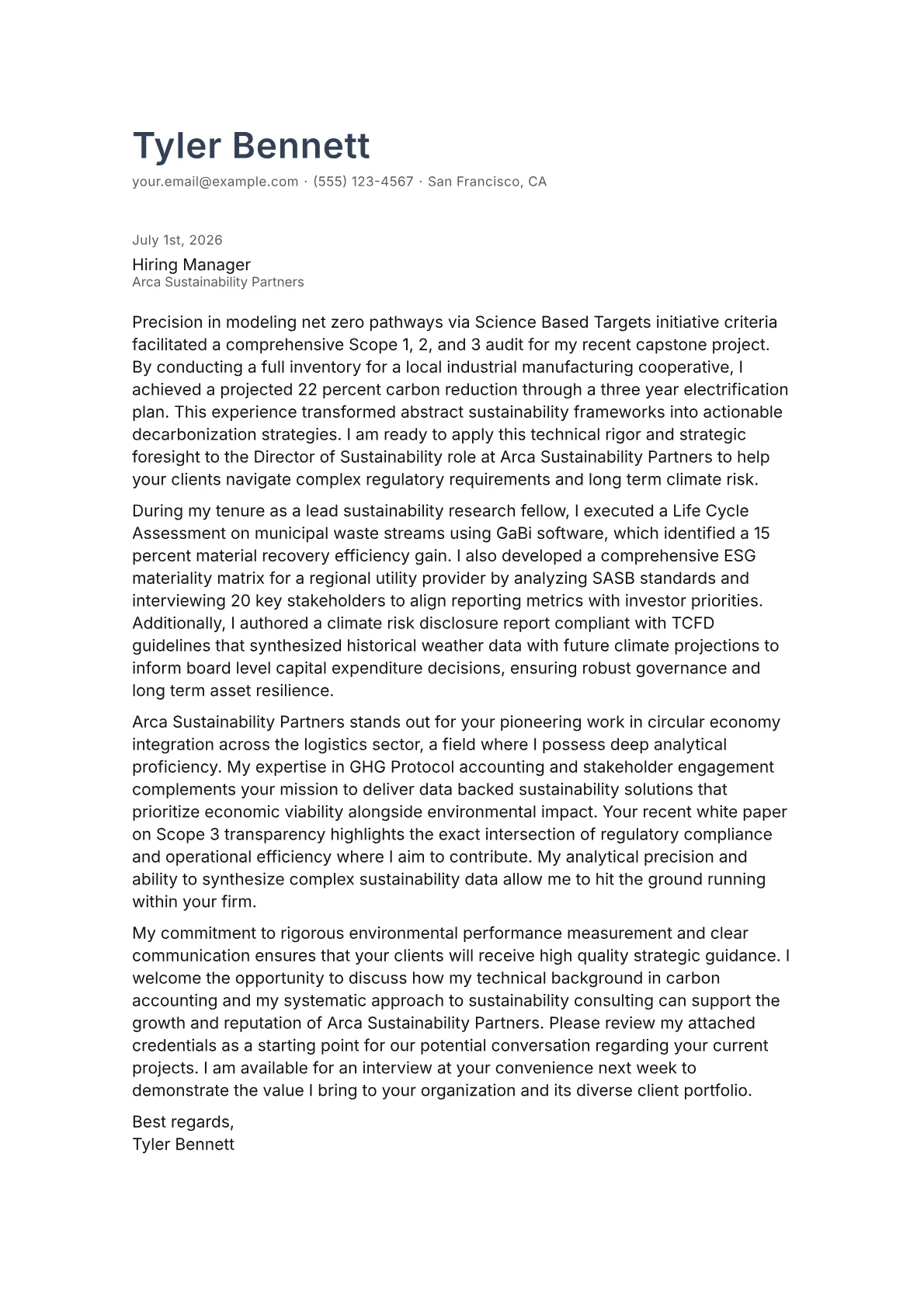 Director of Sustainability cover letter in the Minimal design