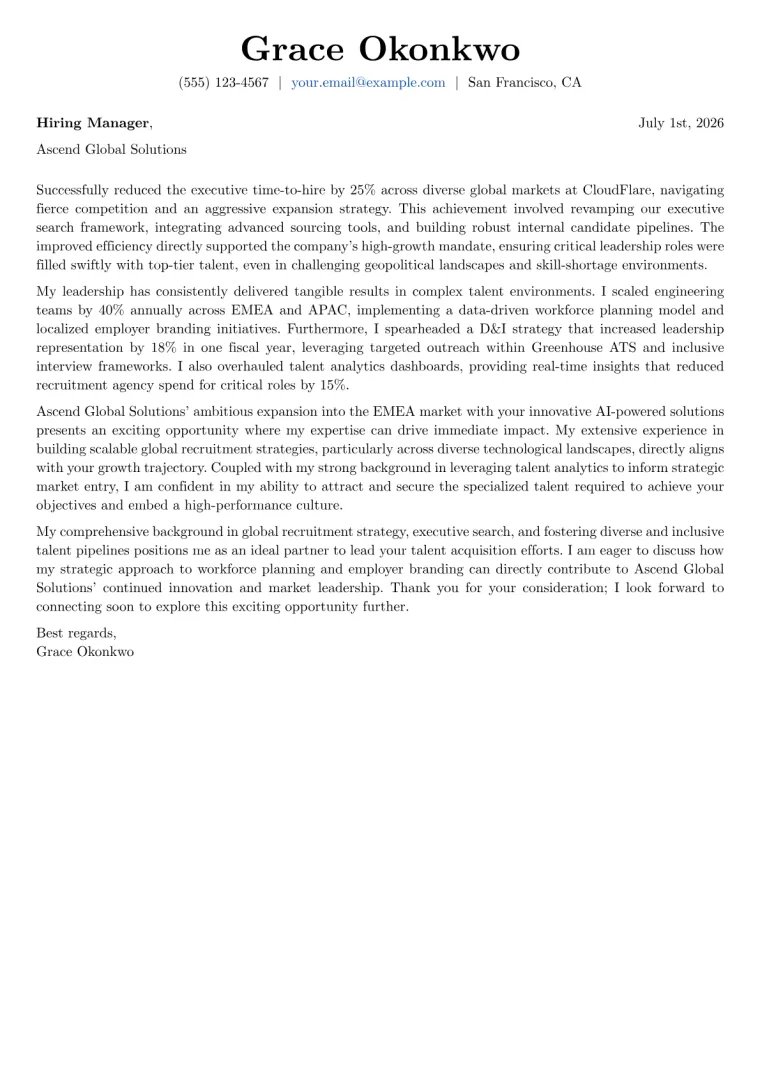 Director of Talent Acquisition cover letter example preview