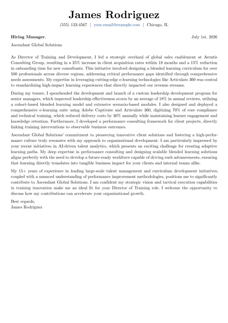 Director of Training cover letter example preview