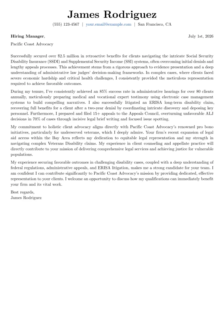 Disability Attorney cover letter example preview