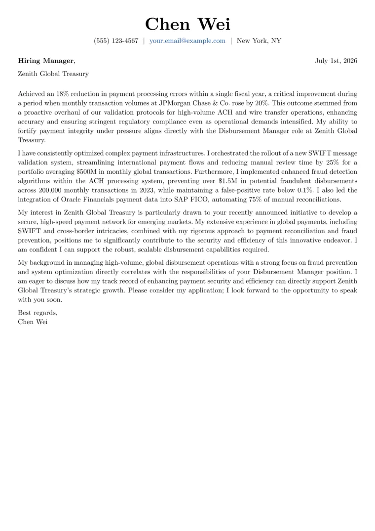 Disbursement Manager cover letter example preview